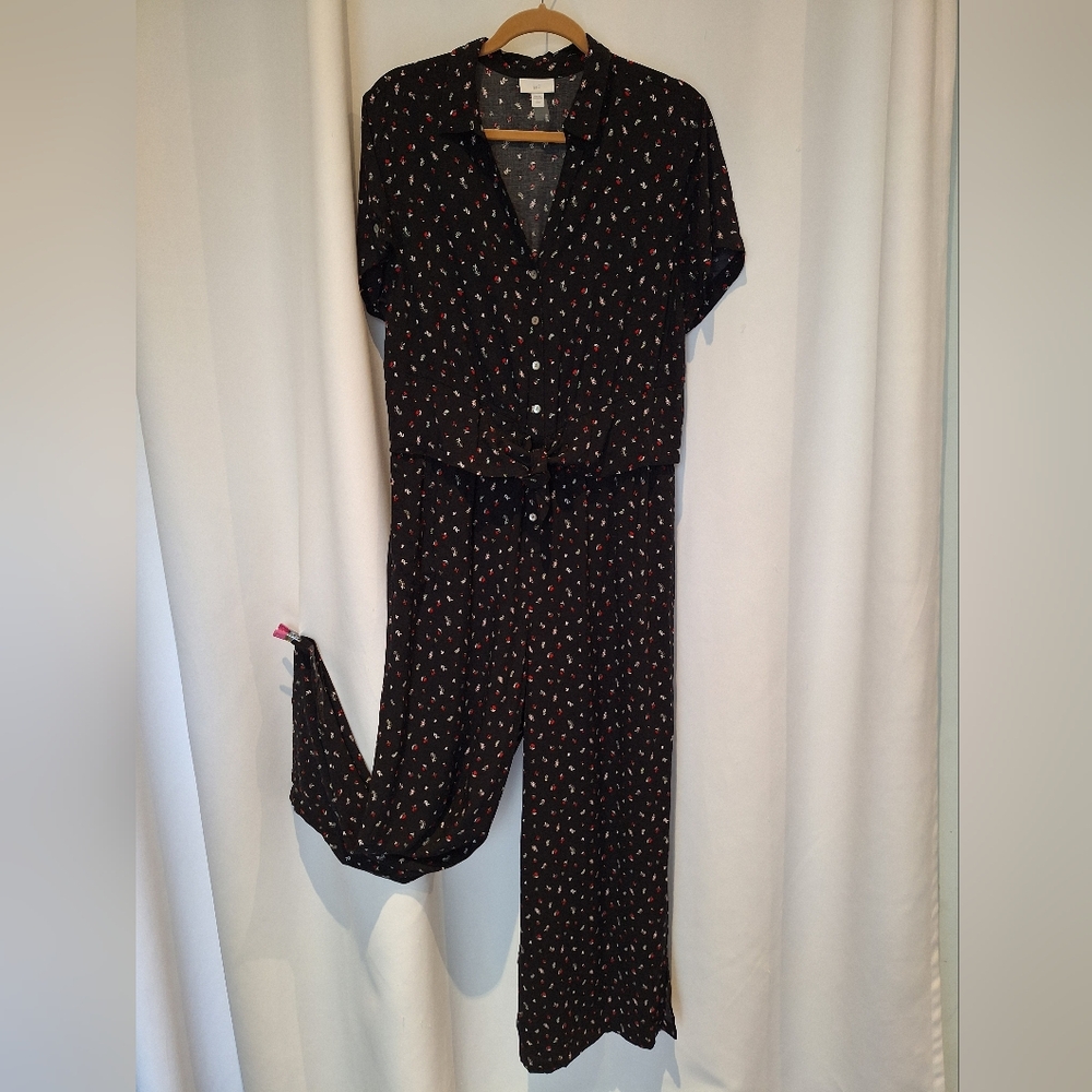 J. Jill Black With Micro Floral short-sleeved pantsuit size large